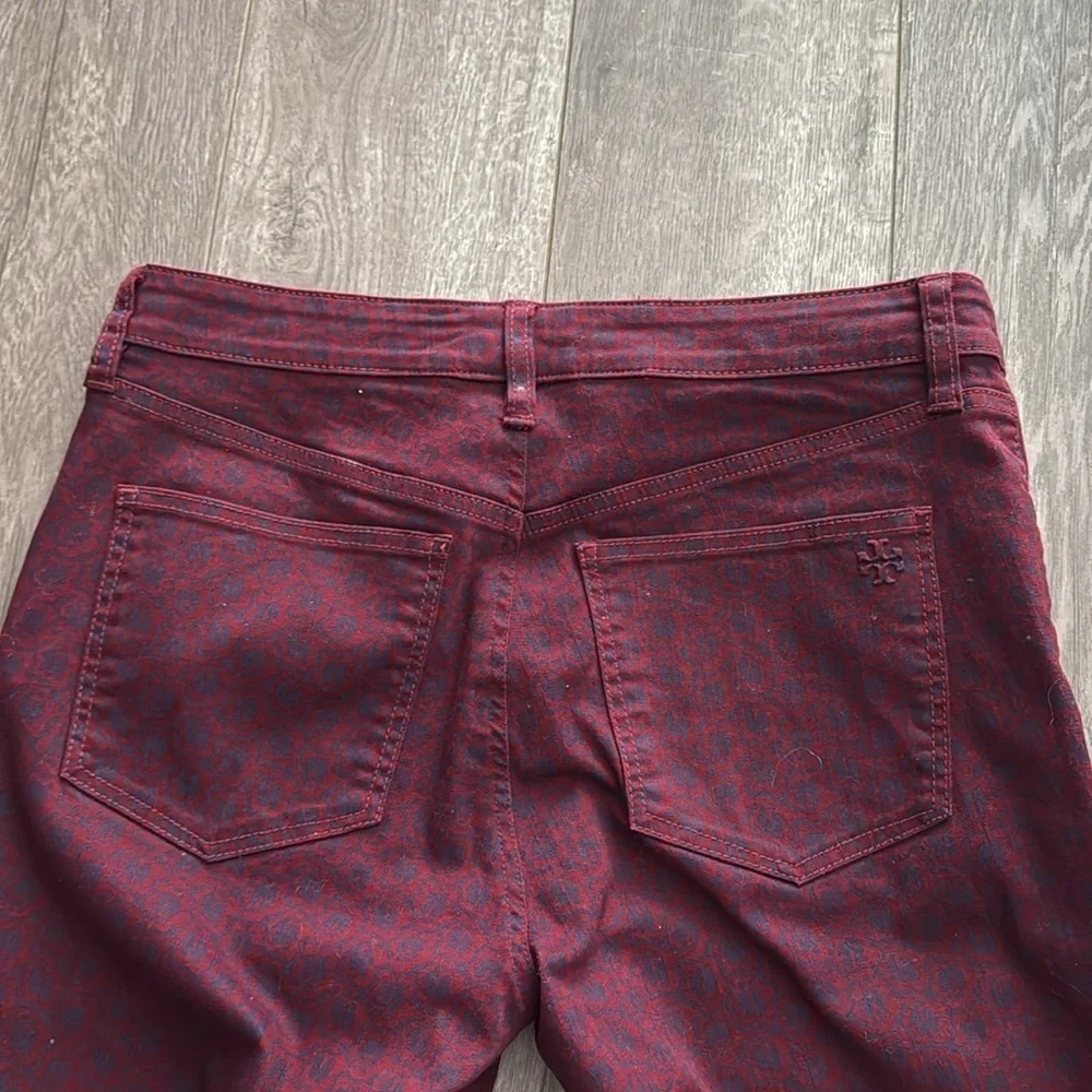 Tory Burch Denim Women 32” Red Agate Bern Patterned Jeans Mid Rise Skinny Floral